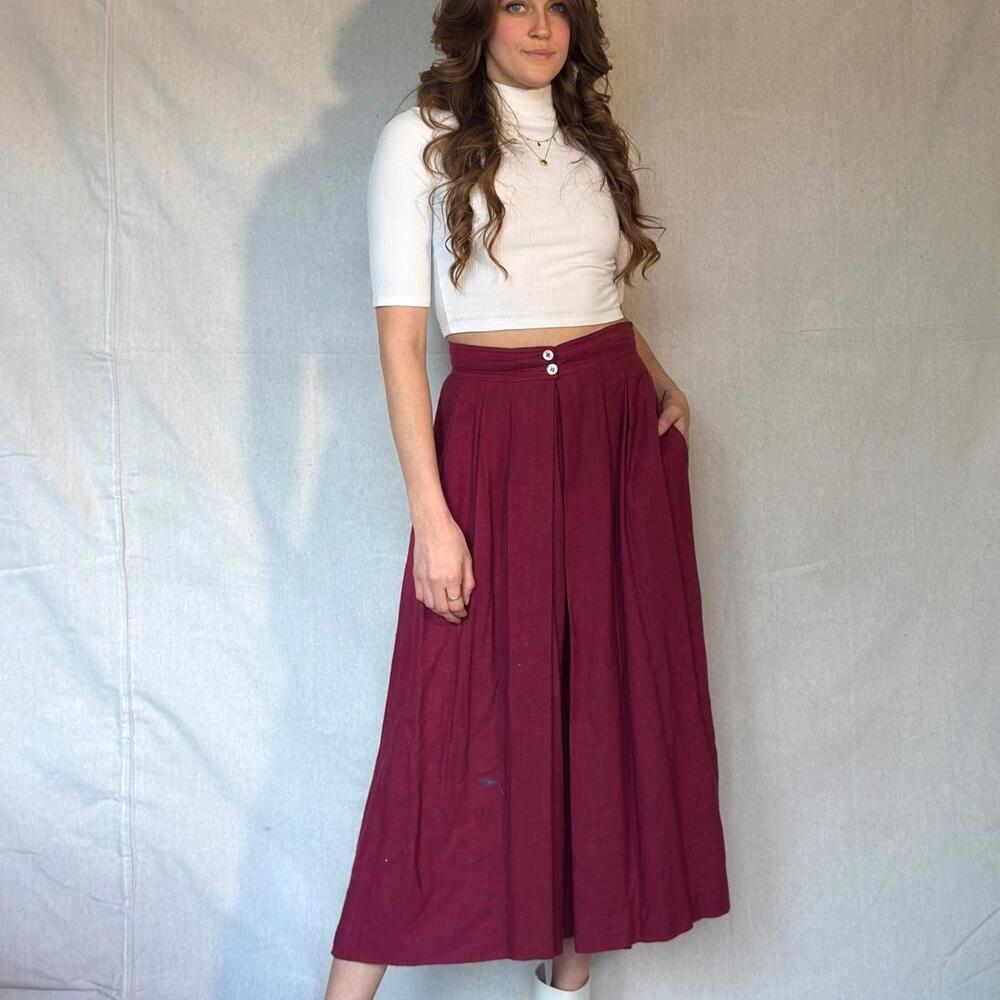 70s Burgundy Pleated Midi Skirt - Picture 5 of 12